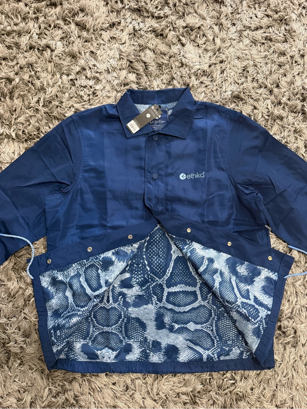 ethika Men's Navy Coach Jacket with Printed Blue Lining